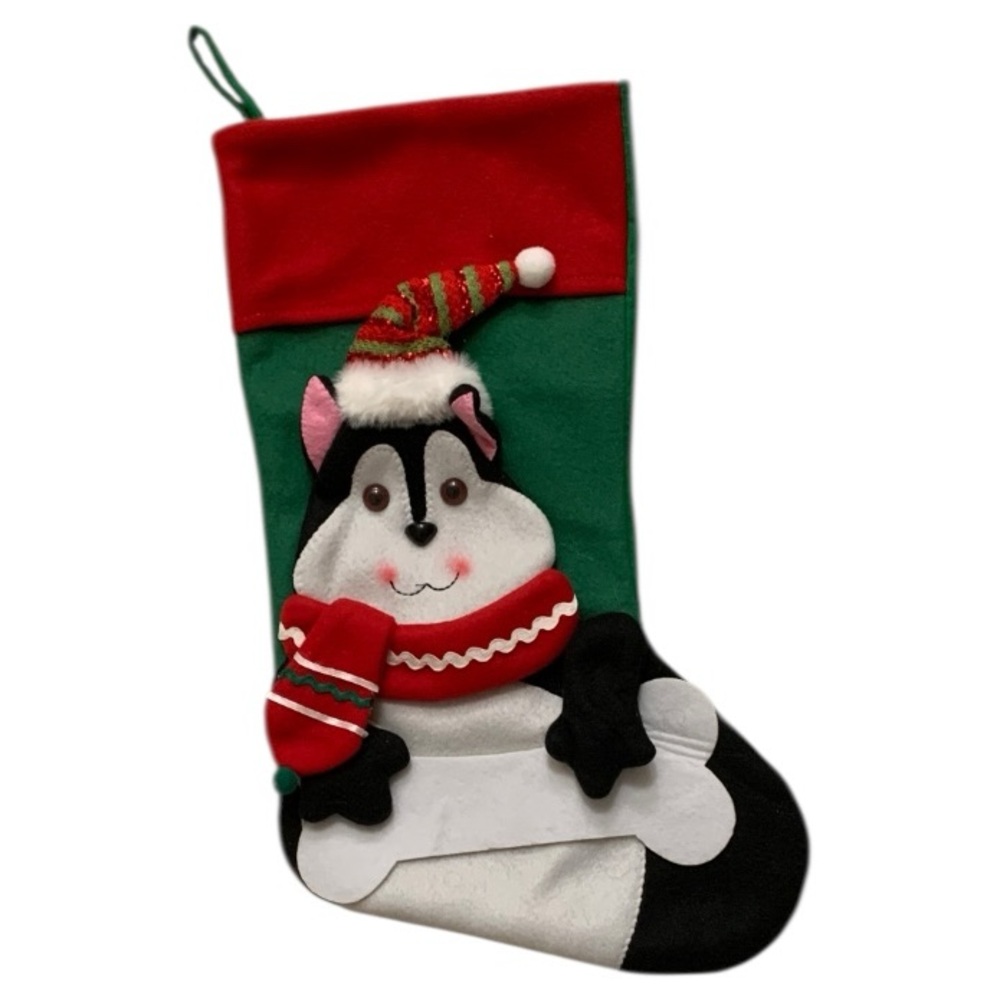3D Dog Stocking 19.25 Inches Scarf Hat Hanger Loop Stocking Stuffers Red Green